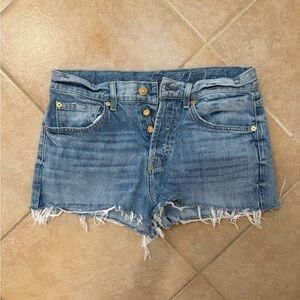 7 For All Mankind Light Blue Distressed Denim Cutoff Shorts